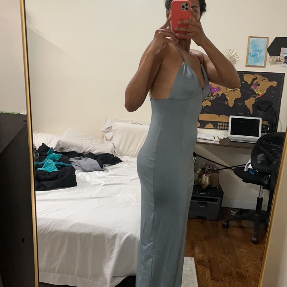 Want My Look Dusty Blue Silk effect Maxi Dress - Picture 3 of 8